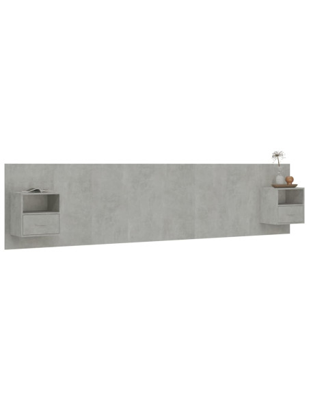 Testiera Letto con Comodini in Legno Multistrato Grigio Cemento