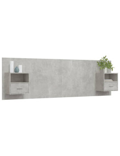 Testiera Letto con Comodini in Legno Multistrato Grigio Cemento 2