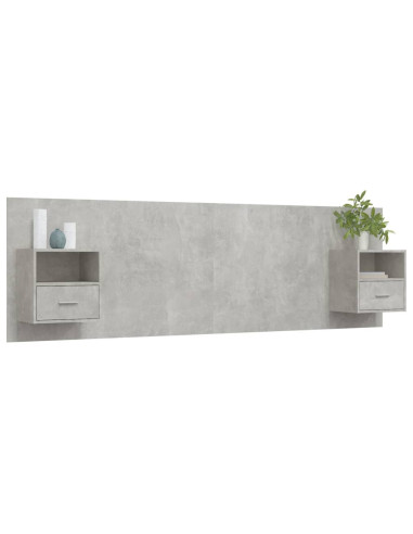 Testiera Letto con Comodini in Legno Multistrato Grigio Cemento