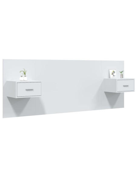 Testiera per Letto con Comodini in Legno Multistrato Bianco