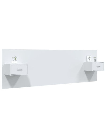 Testiera per Letto con Comodini in Legno Multistrato Bianco