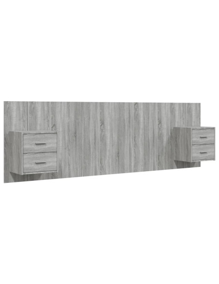 Testiera Letto con Comodini in Legno Multistrato Grigio Sonoma
