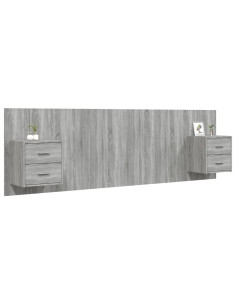 Testiera Letto con Comodini in Legno Multistrato Grigio Sonoma 2