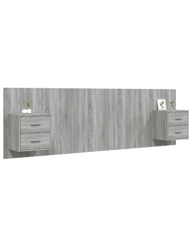 Testiera Letto con Comodini in Legno Multistrato Grigio Sonoma