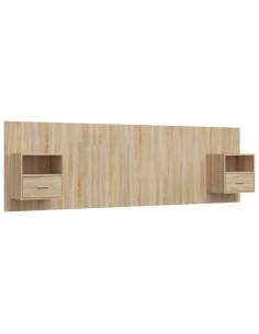 Testiera Letto con Comodini in Legno Multistrato Rovere Sonoma