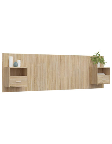 Testiera Letto con Comodini in Legno Multistrato Rovere Sonoma