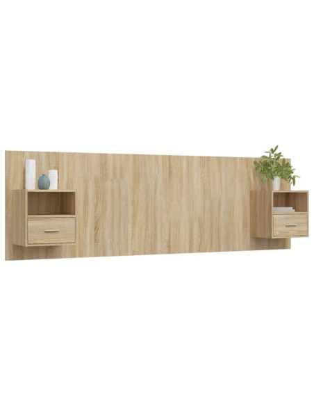 Testiera Letto con Comodini in Legno Multistrato Rovere Sonoma