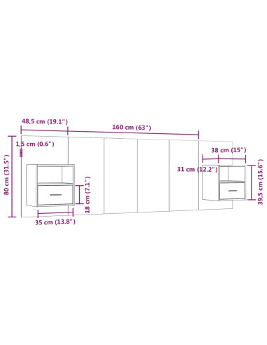 Testiera Letto con Comodini in Legno Multistrato Rovere Sonoma