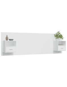 Testiera per Letto con Comodini in Legno Multistrato Bianco 2