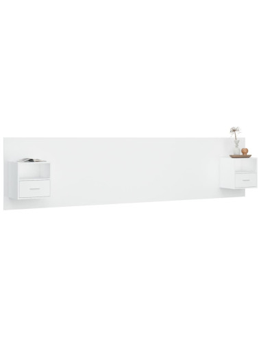 Testiera per Letto con Comodini in Legno Multistrato Bianco