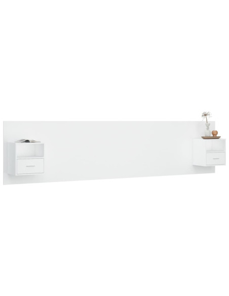 Testiera per Letto con Comodini in Legno Multistrato Bianco