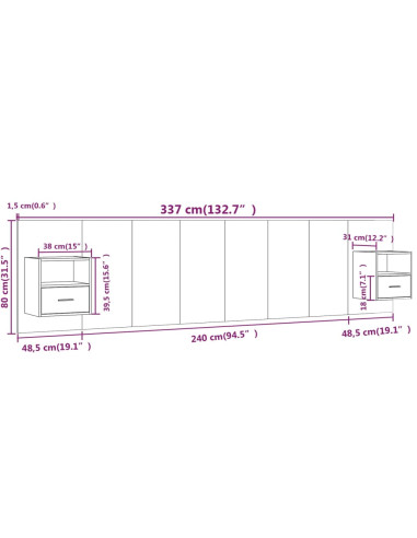 Testiera per Letto con Comodini in Legno Multistrato Bianco