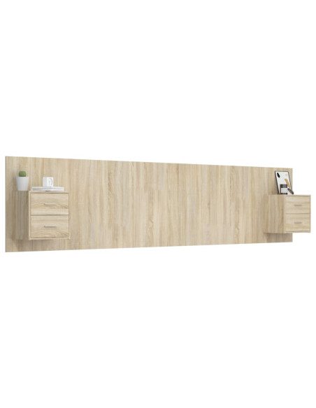Testiera Letto con Comodini in Legno Multistrato Rovere Sonoma