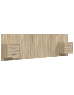 Testiera Letto con Comodini in Legno Multistrato Rovere Sonoma