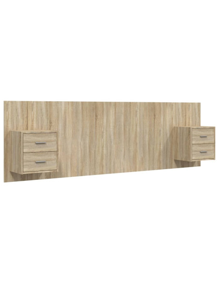 Testiera Letto con Comodini in Legno Multistrato Rovere Sonoma