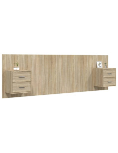 Testiera Letto con Comodini in Legno Multistrato Rovere Sonoma 2