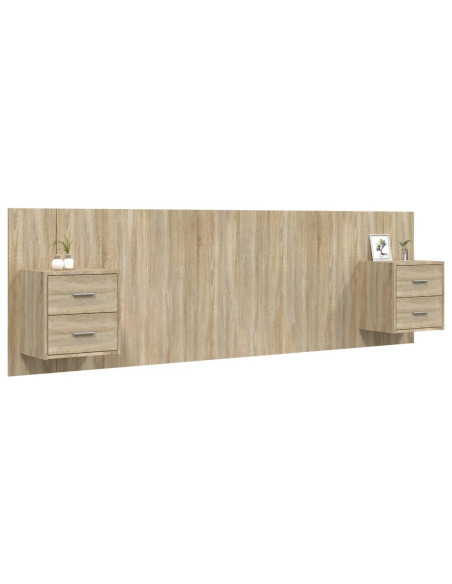 Testiera Letto con Comodini in Legno Multistrato Rovere Sonoma