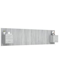 Testiera Letto con Comodini in Legno Multistrato Grigio Sonoma 2