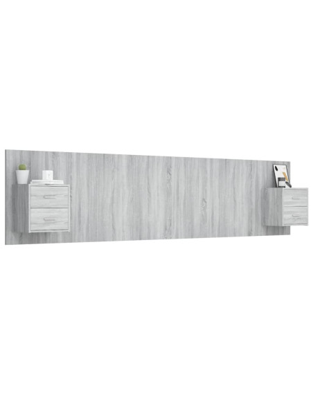 Testiera Letto con Comodini in Legno Multistrato Grigio Sonoma
