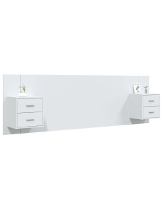 Testiera per Letto con Comodini in Legno Multistrato Bianco 2