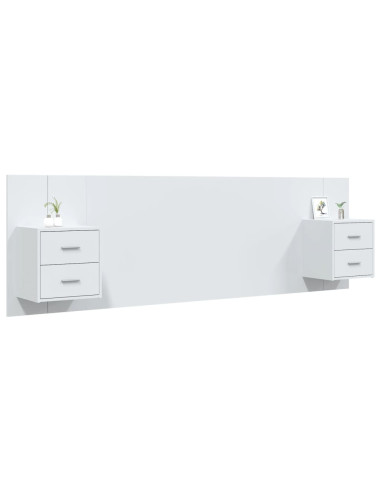Testiera per Letto con Comodini in Legno Multistrato Bianco