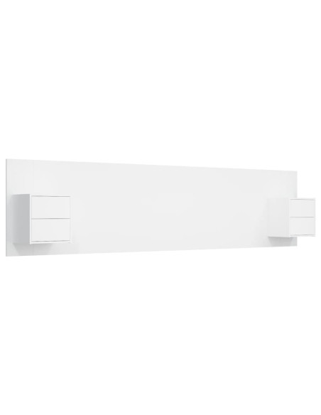 Testiera per Letto con Comodini in Legno Multistrato Bianco