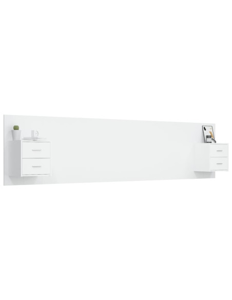Testiera per Letto con Comodini in Legno Multistrato Bianco