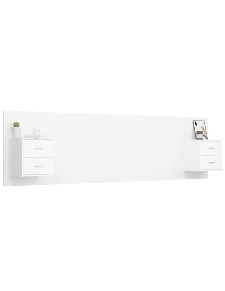 Testiera per Letto con Armadietti in Legno Multistrato Bianco