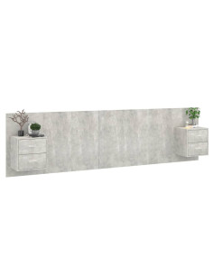 Testiera Letto con Armadietti Legno Multistrato Grigio Cemento 2