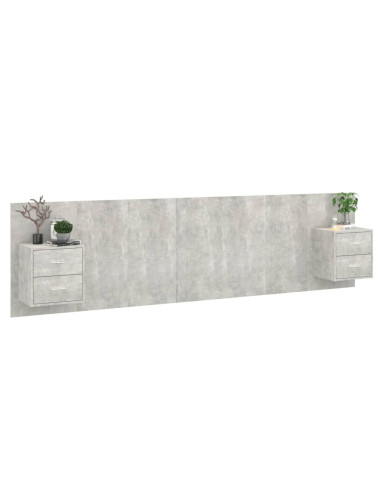 Testiera Letto con Armadietti Legno Multistrato Grigio Cemento