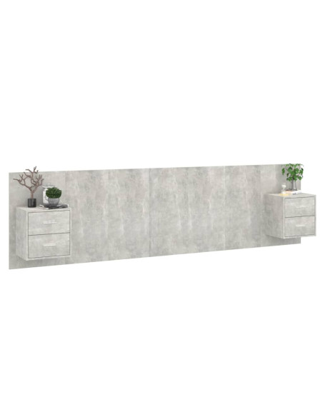 Testiera Letto con Armadietti Legno Multistrato Grigio Cemento