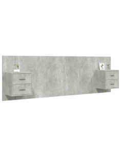 Testiera Letto con Comodini in Legno Multistrato Grigio Cemento 2