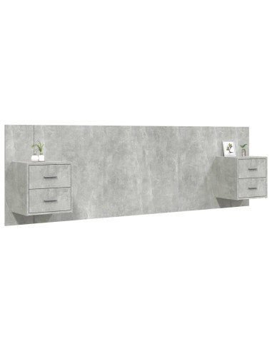 Testiera Letto con Comodini in Legno Multistrato Grigio Cemento