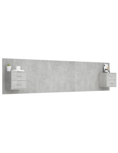 Testiera Letto con Comodini in Legno Multistrato Grigio Cemento 2