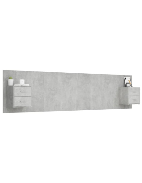 Testiera Letto con Comodini in Legno Multistrato Grigio Cemento