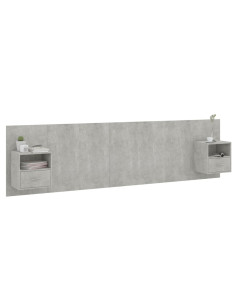 Testiera Letto con Armadietti Legno Multistrato Grigio Cemento 2