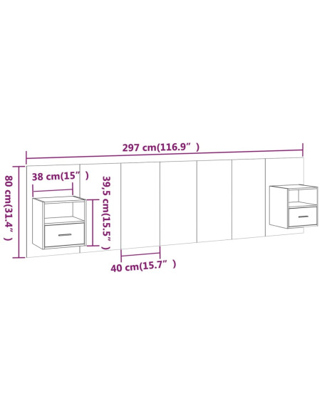 Testiera Letto con Armadietti Legno Multistrato Grigio Cemento