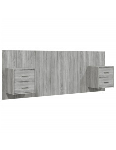 Testiera Letto con Comodini in Legno Multistrato Grigio Sonoma