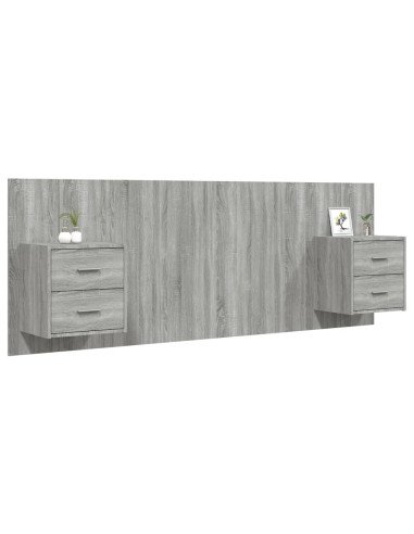 Testiera Letto con Comodini in Legno Multistrato Grigio Sonoma