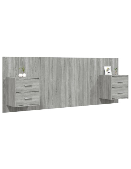 Testiera Letto con Comodini in Legno Multistrato Grigio Sonoma