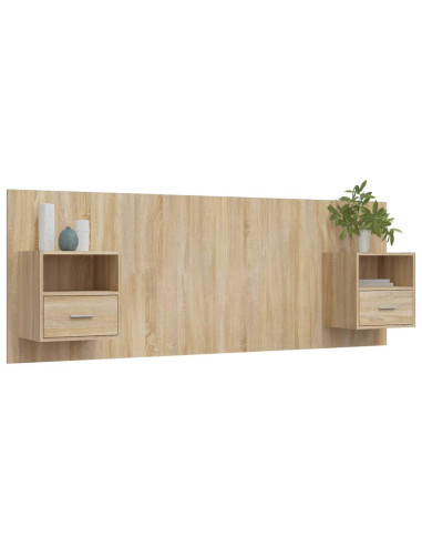 Testiera Letto con Comodini in Legno Multistrato Rovere Sonoma