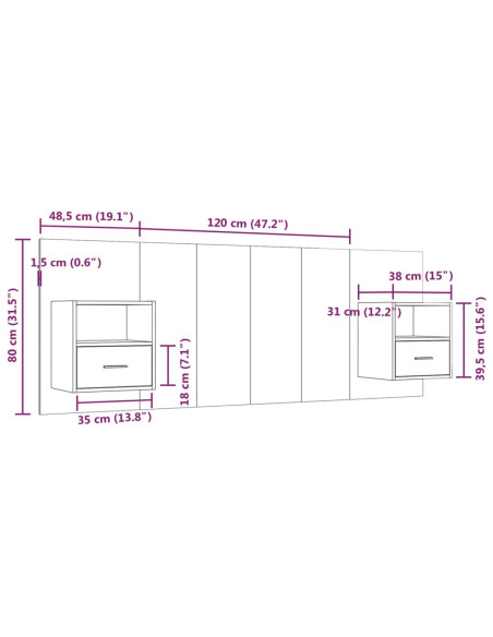 Testiera Letto con Comodini in Legno Multistrato Rovere Sonoma