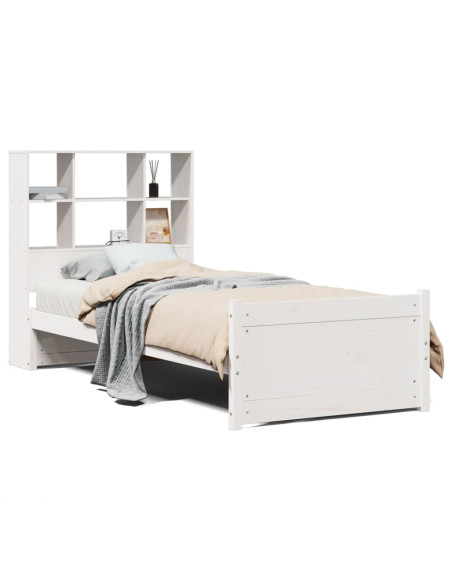 Letto Libreria senza Materasso Bianco 90x190 cm Massello Pino