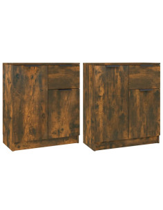 Credenze 2 pz Rovere Fumo 60x30x70 cm in Legno Multistrato