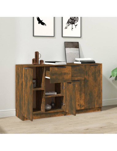 Credenze 2 pz Rovere Fumo 60x30x70 cm in Legno Multistrato