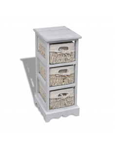 Struttura in Legno con 3 Cestini Intrecciati Bianchi