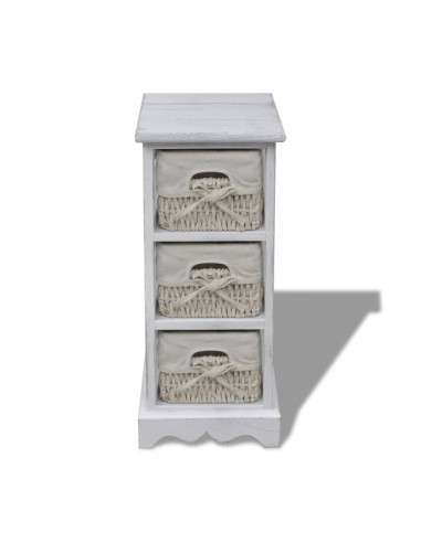 Struttura in Legno con 3 Cestini Intrecciati Bianchi