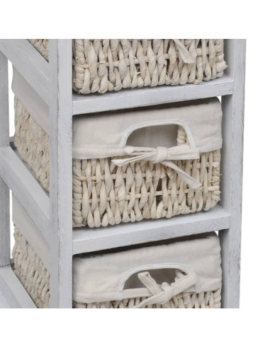 Struttura in Legno con 3 Cestini Intrecciati Bianchi