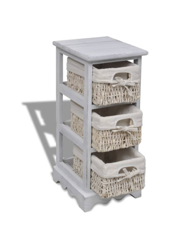 Struttura in Legno con 3 Cestini Intrecciati Bianchi
