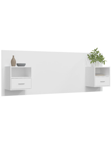 Testiera per Letto con Comodini in Legno Multistrato Bianco